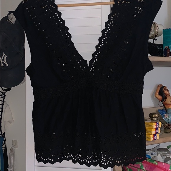 American Eagle Outfitters Tops - NWT black boho eyelet crop top medium